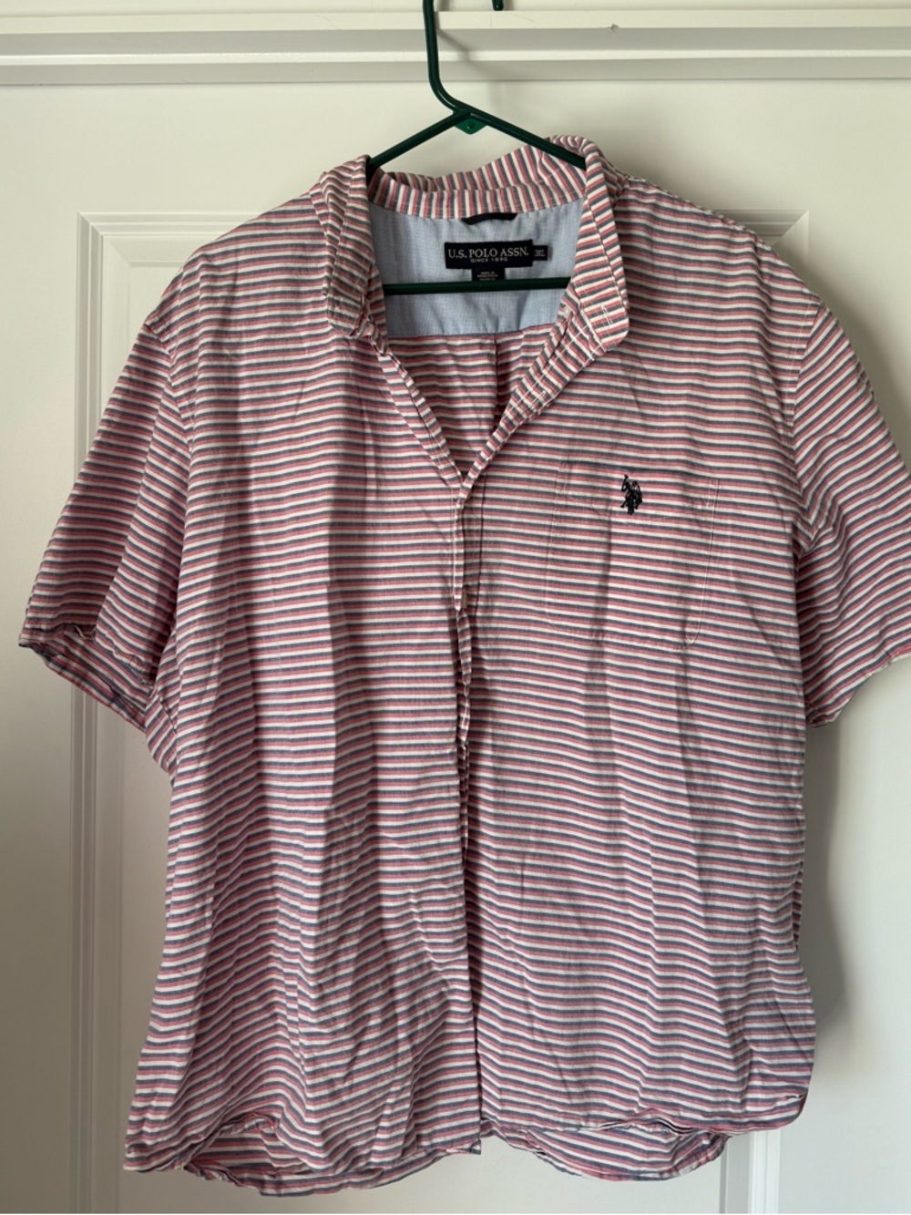 U.S. Polo Assn. Striped Button Up Shirt 3XL Red Blue Short Sleeve Casual